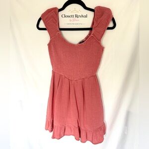 American Eagle Dusty Rose Gauze Smocked Mini Dress Ruffle Cap Sleeve Size S